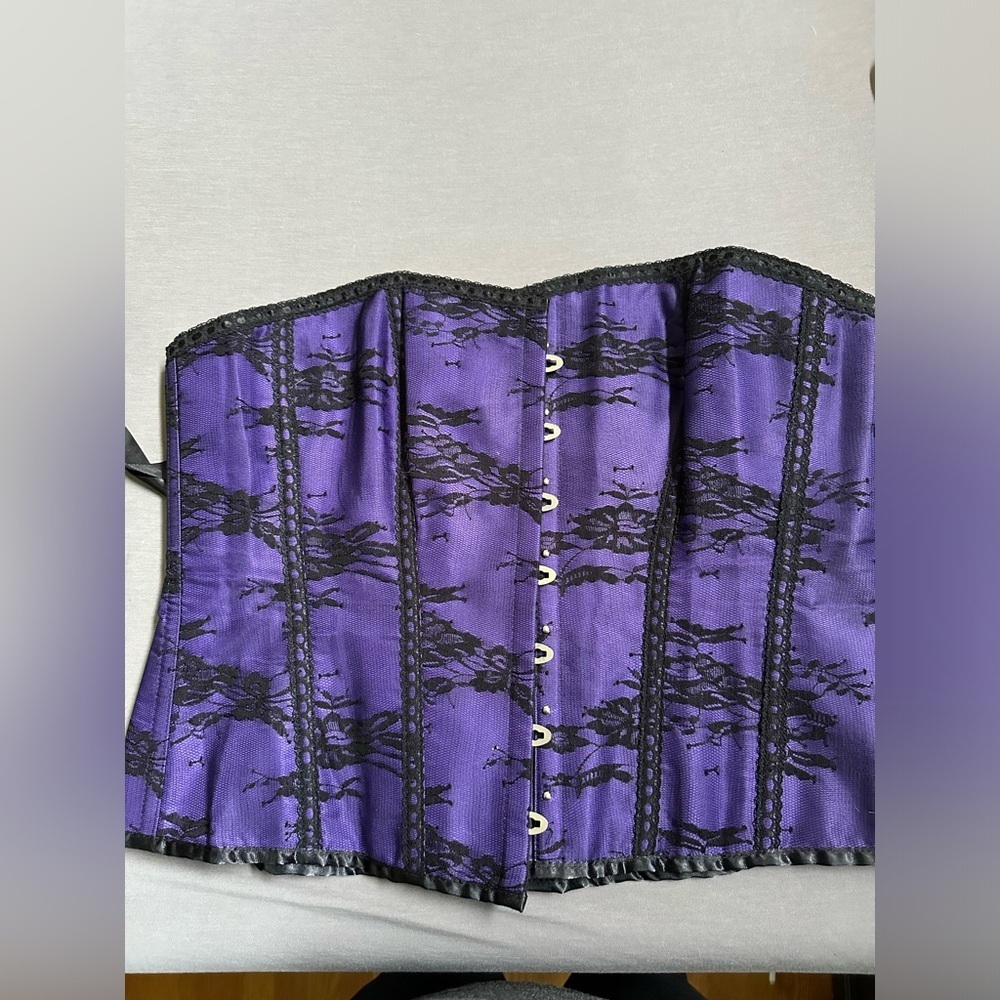 Purple and black lace overbust corset